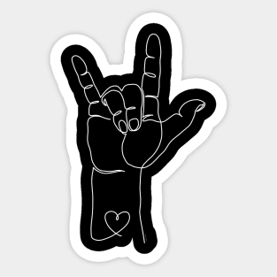 ASL Hand Sign I Love You with Heart One Line Art Sticker